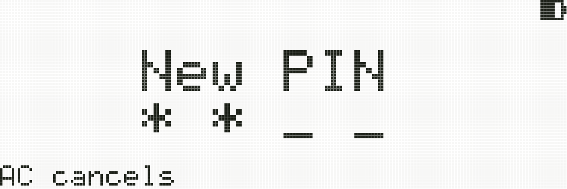 The “New PIN” screen, two of four digits typed